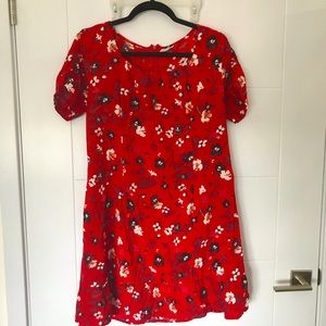 Red shirt-sleeved dress
